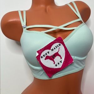 Victoria’s Secret PINK L Push-up Ultimate Sports Bra Logo Strappy Caged Cut Out